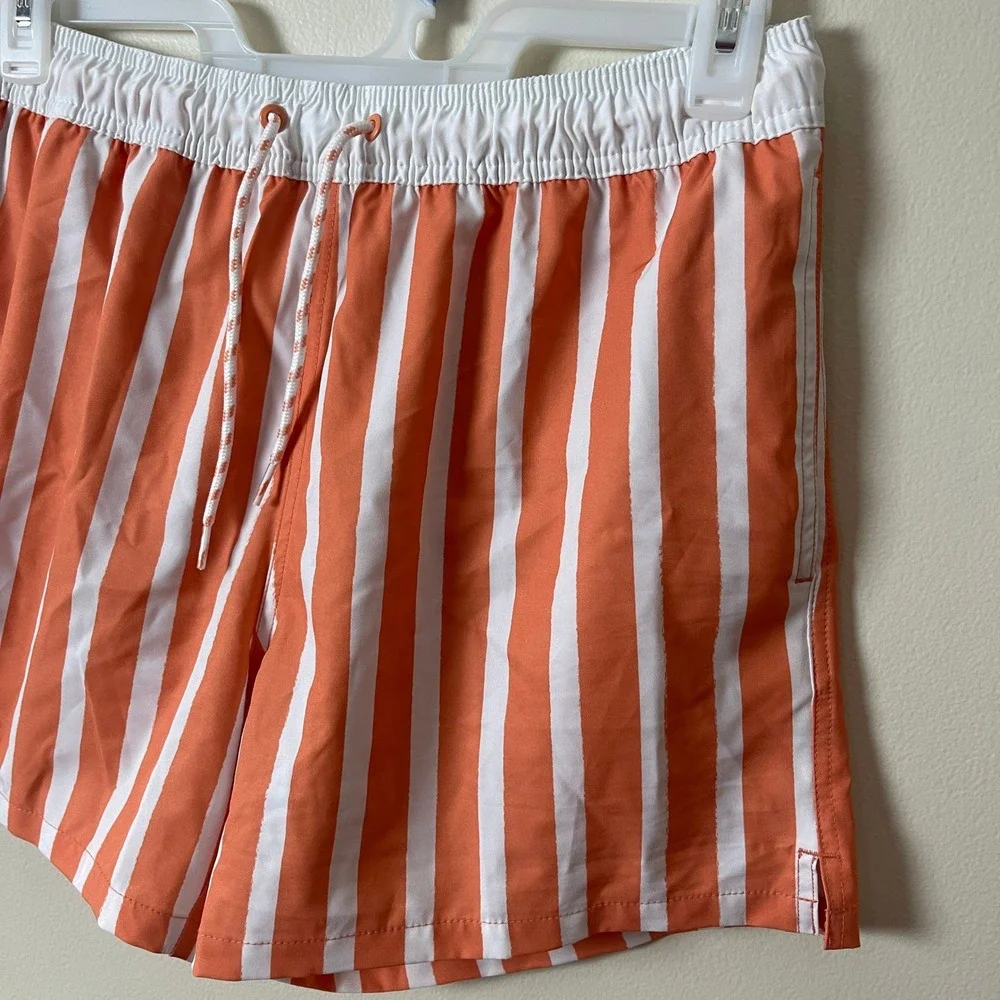 Goodfellow & Co Mens Orange White Striped Swim Trunks Mesh Lining Board Shorts M